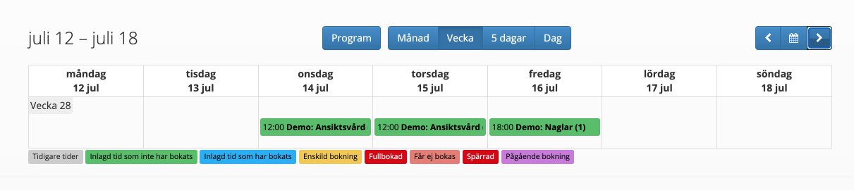 veckokalender schemalagda tider